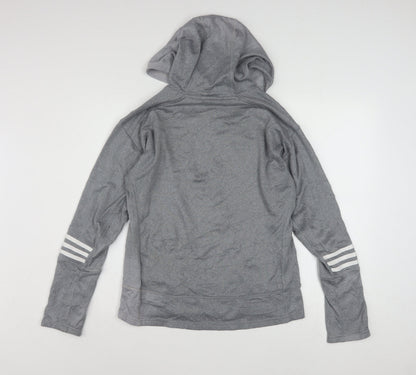 Close-up detail of Adidas Women’s Grey Hooded Pullover Sweatshirt, size UK 12-14, Response