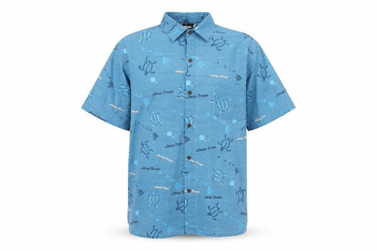 Malihini Hawaii Men’s Blue XL Hawaiian Turtle Button-Up Shirt
