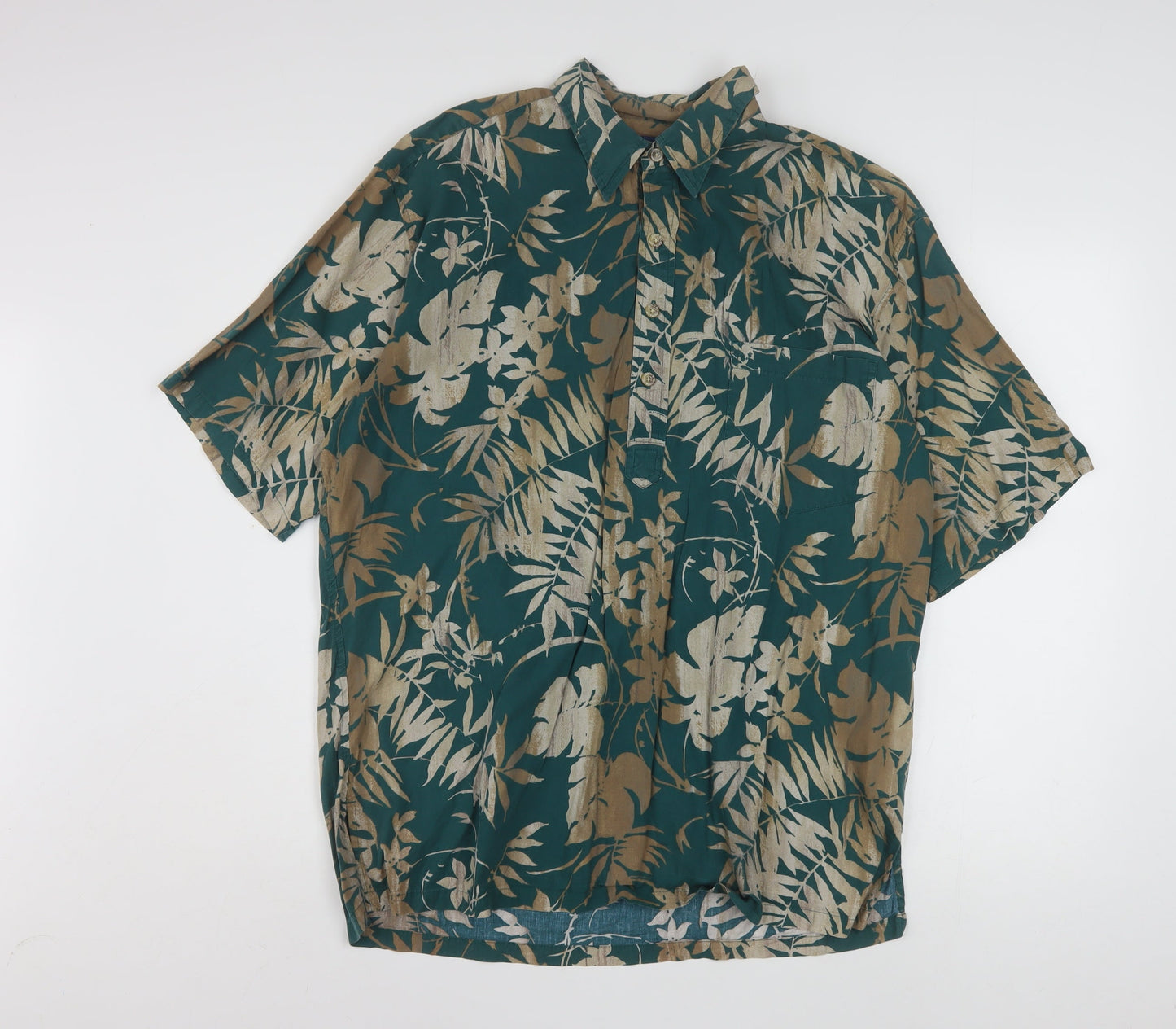 ONO & Company Men's Green Floral Hawaiian Shirt L Short Sleeve Cotton Viscose