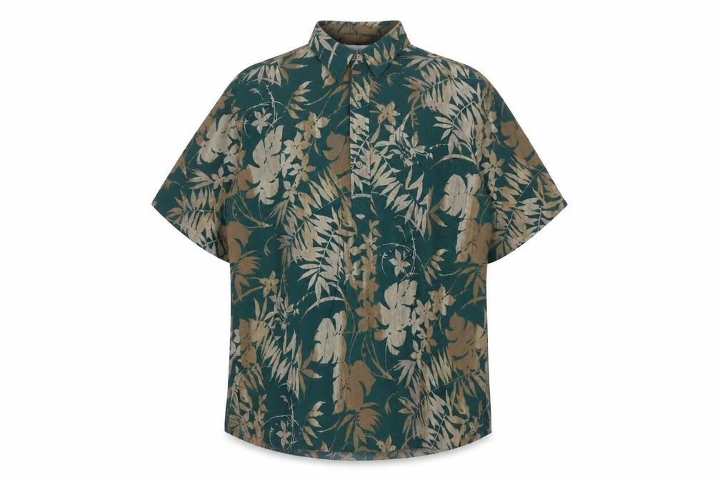 ONO & Company Men's Green Floral Hawaiian Shirt L Short Sleeve Cotton Viscose