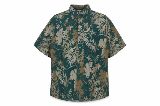 ONO & Company Men's Green Floral Hawaiian Shirt L Short Sleeve Cotton Viscose