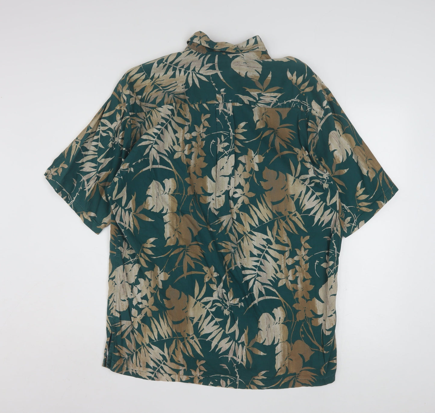 ONO & Company Men's Green Floral Hawaiian Shirt L Short Sleeve Cotton Viscose