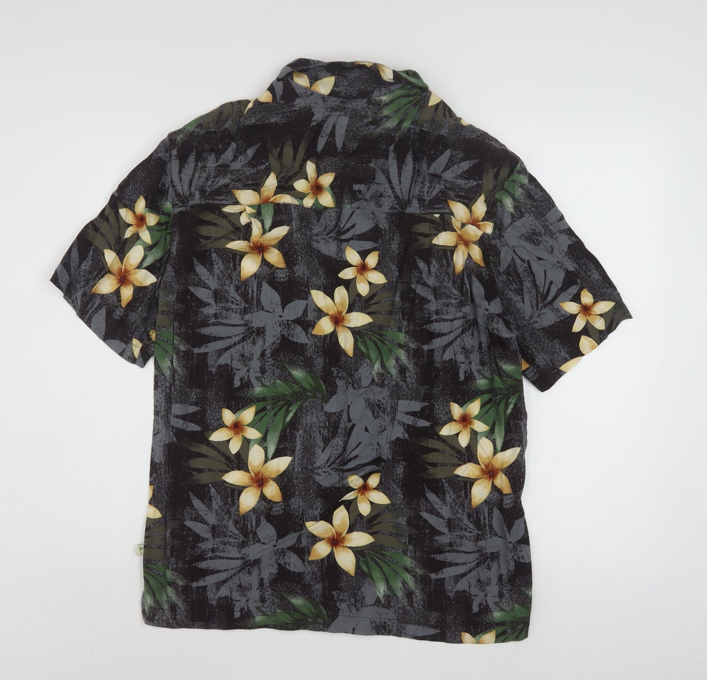Island Shores Men's Black Floral Hawaiian Rayon Short Sleeve Shirt S
