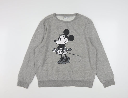 Disney Women Grey Minnie Mouse Sweatshirt Size L 14/16 Crew Neck