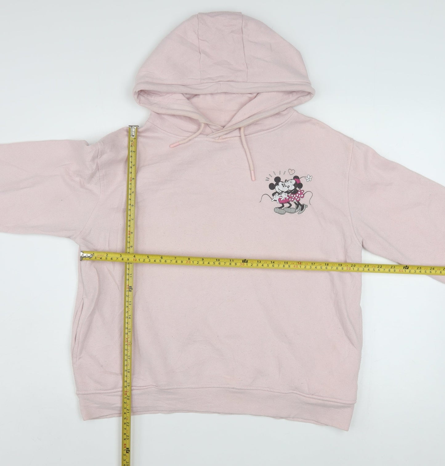 Disney Women Pink Hooded Pullover Hoodie UK 10/12 Small Minnie Mouse Print