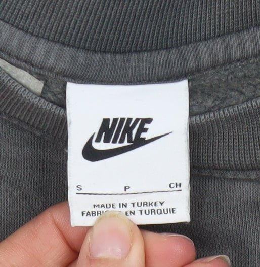 Nike Men's Grey Small Pullover Sweatshirt Crew Neck Logo Print