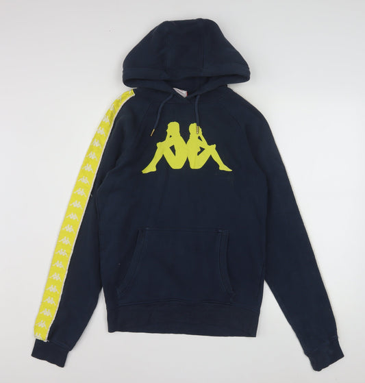 Kappa Men’s Blue XS Pullover Hoodie with Logo and Yellow Tape Detail