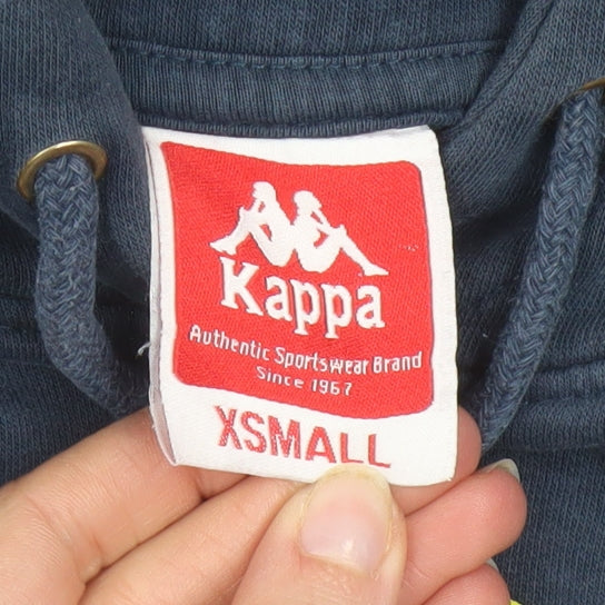 Kappa Men’s Blue XS Pullover Hoodie with Logo and Yellow Tape Detail