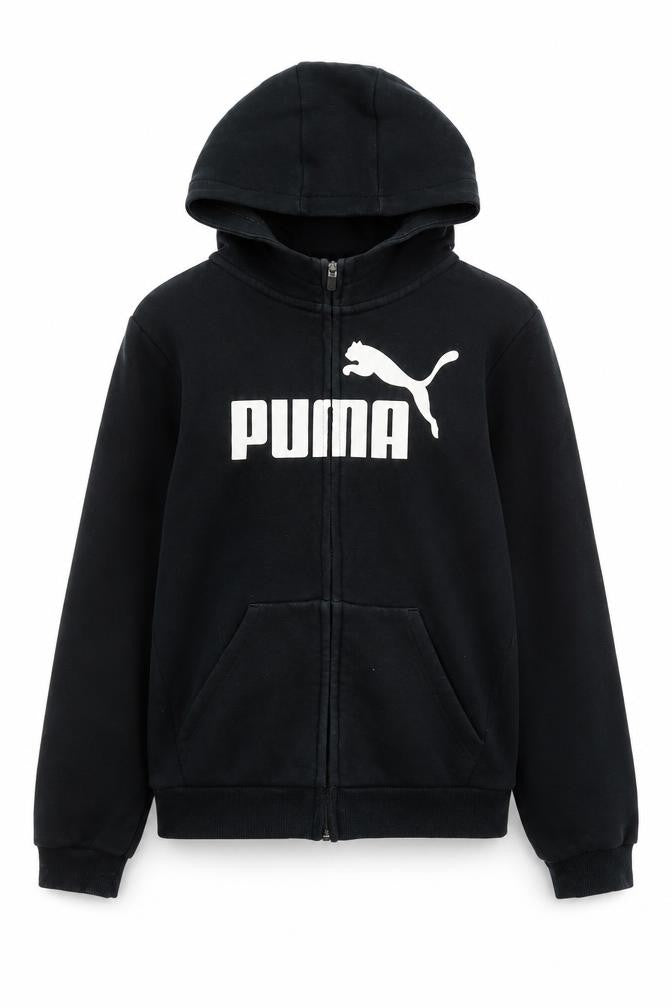 Puma Boys Black Full Zip Hoodie 11-12 Years Fleece Sweatshirt
