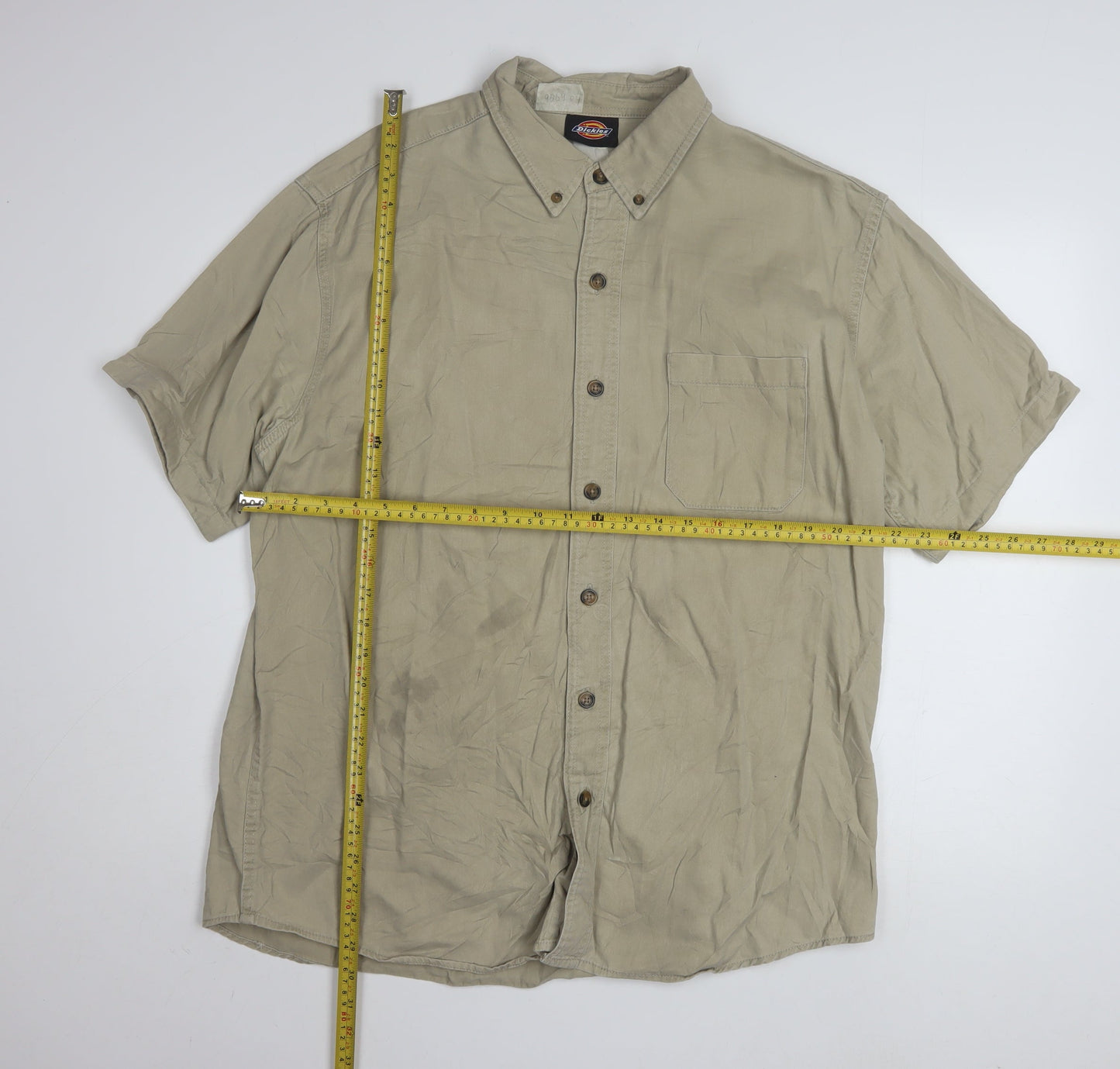 Dickies Men's Beige XL Button-Up Short Sleeve Cotton Shirt