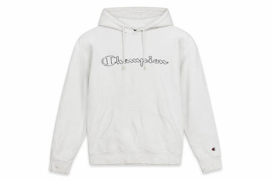 Champion Men's White Medium Pullover Hoodie Embroidered Logo Classic Fit