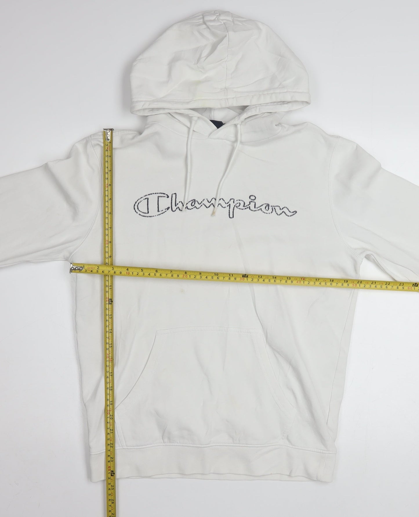 Champion Men's White Medium Pullover Hoodie Embroidered Logo Classic Fit