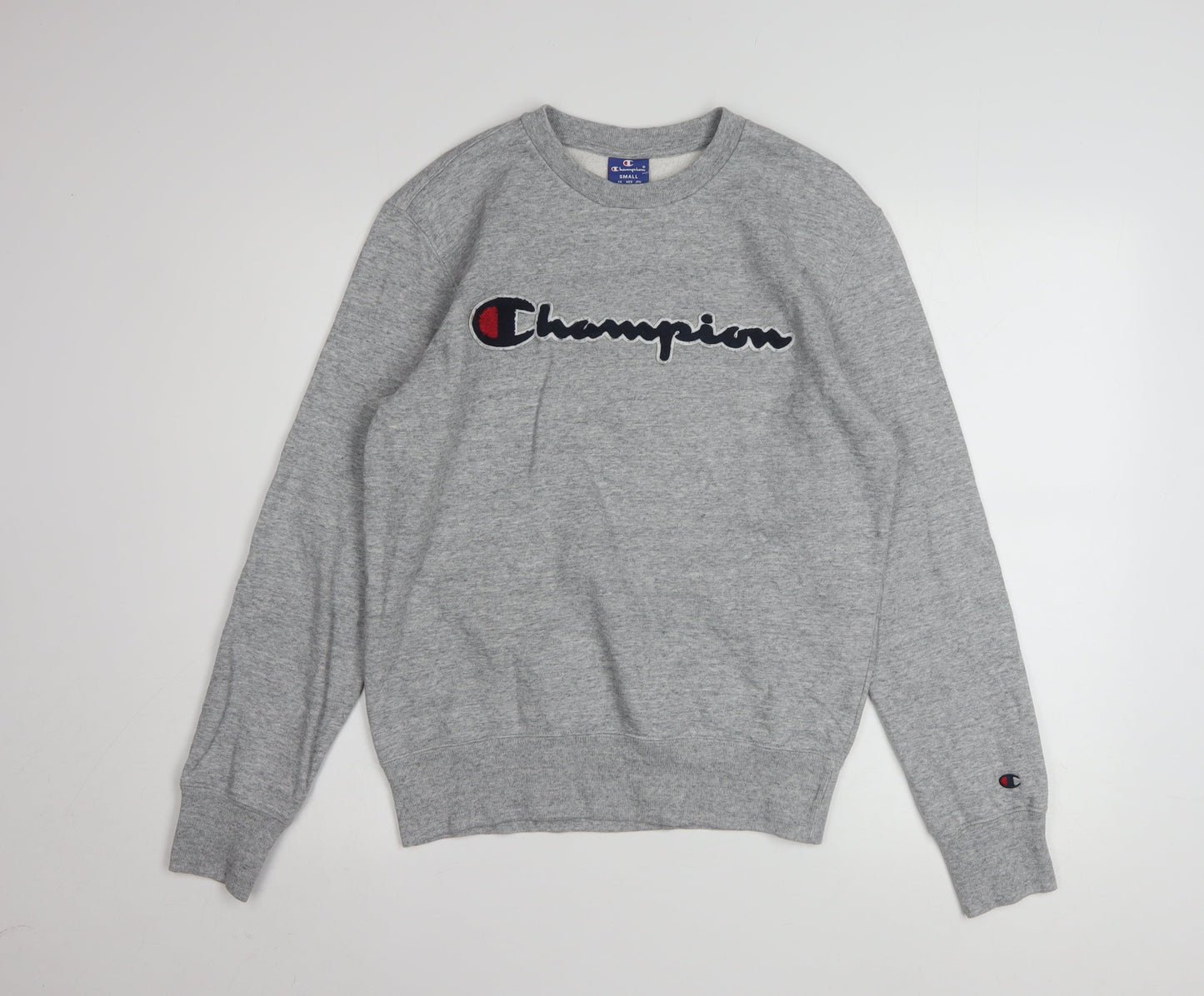 Champion Men Grey Small Pullover Sweatshirt Logo Crew Neck Classic