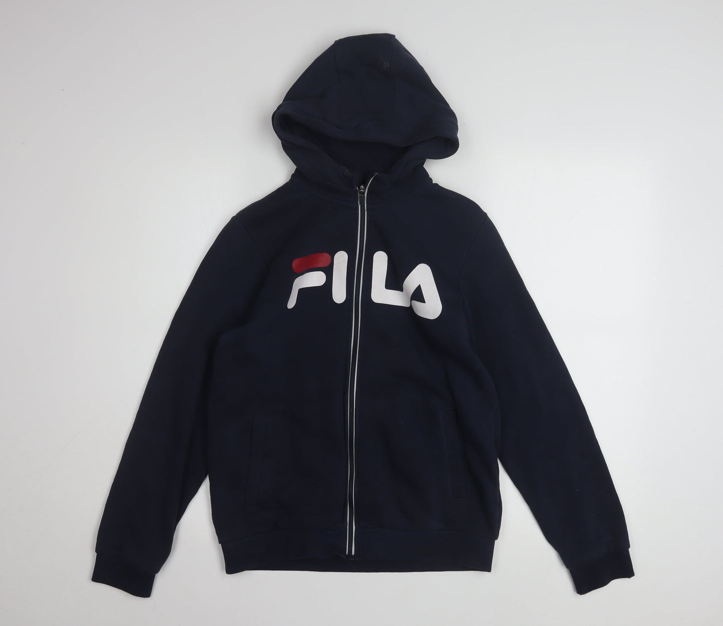 Fila Boys Navy Blue Full Zip Hoodie 158-164cm Logo Cotton Blend