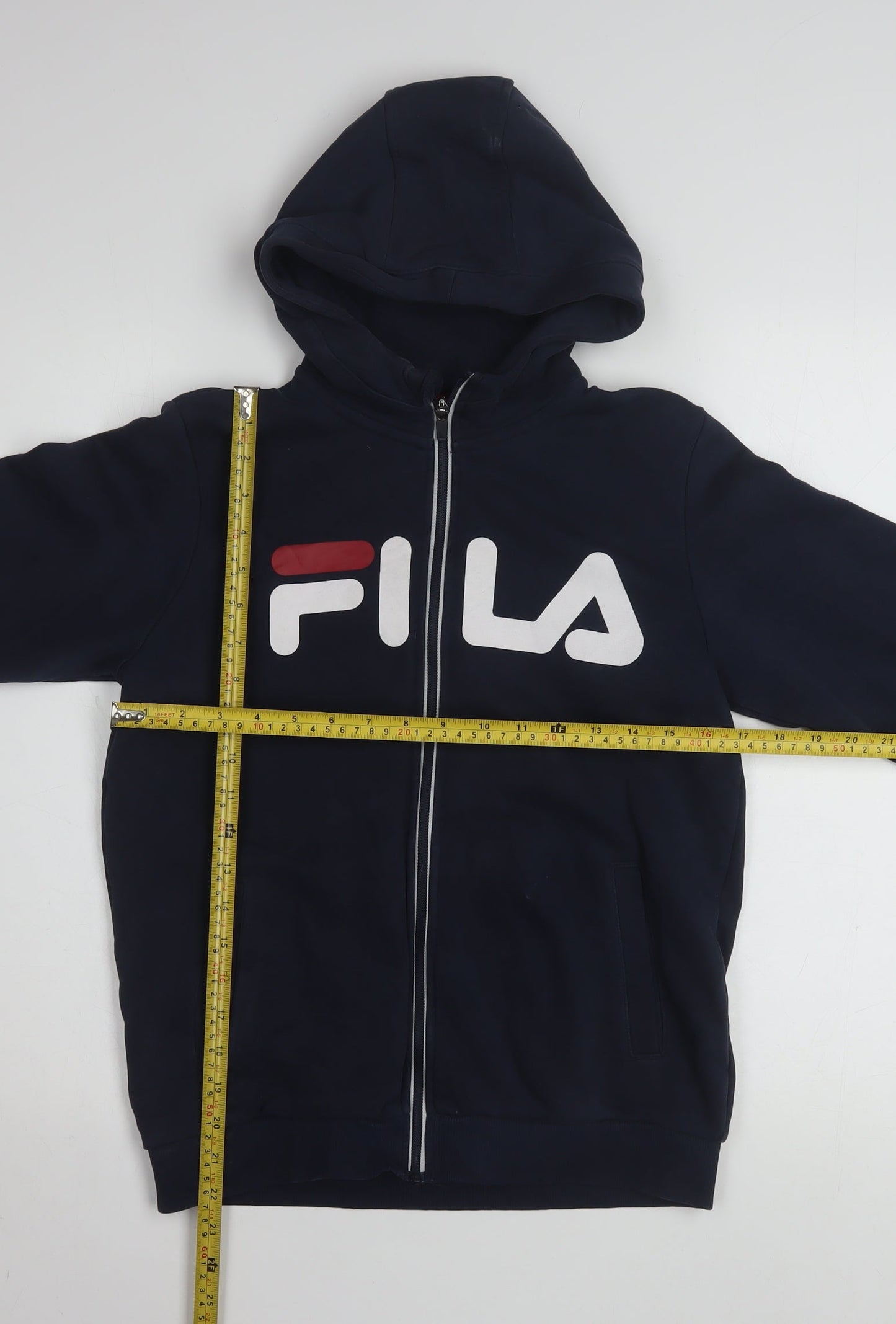 Fila Boys Navy Blue Full Zip Hoodie 158-164cm Logo Cotton Blend