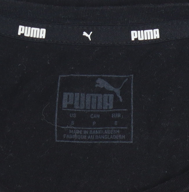 Puma Womens Black Gold Logo T-Shirt Small Short Sleeve Cotton