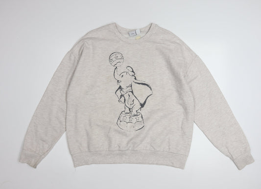 Disney Women Beige Dumbo Sweatshirt Size M 12/14 Crew Neck Pullover