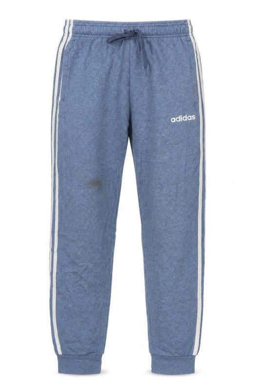 Front view of Adidas men’s blue small jogger sweatpants with stripes