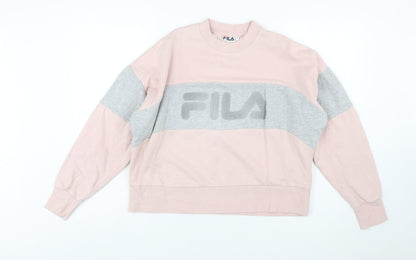 Additional front view of Fila Women's Pink & Grey Logo Sweatshirt Small Cotton Blend