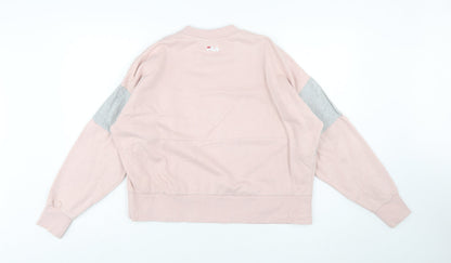 Close-up detail of Fila Women's Pink & Grey Logo Sweatshirt Small Cotton Blend