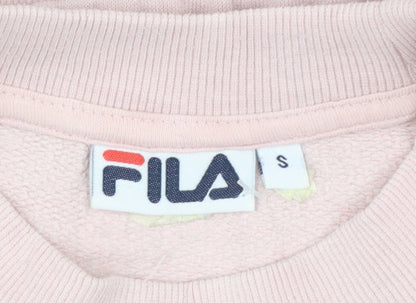 Brand and care label for Fila Women's Pink & Grey Logo Sweatshirt Small Cotton Blend