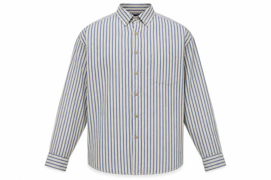 Basic Editions Men's Blue Striped 2XL Tall Cotton Button-Up Shirt