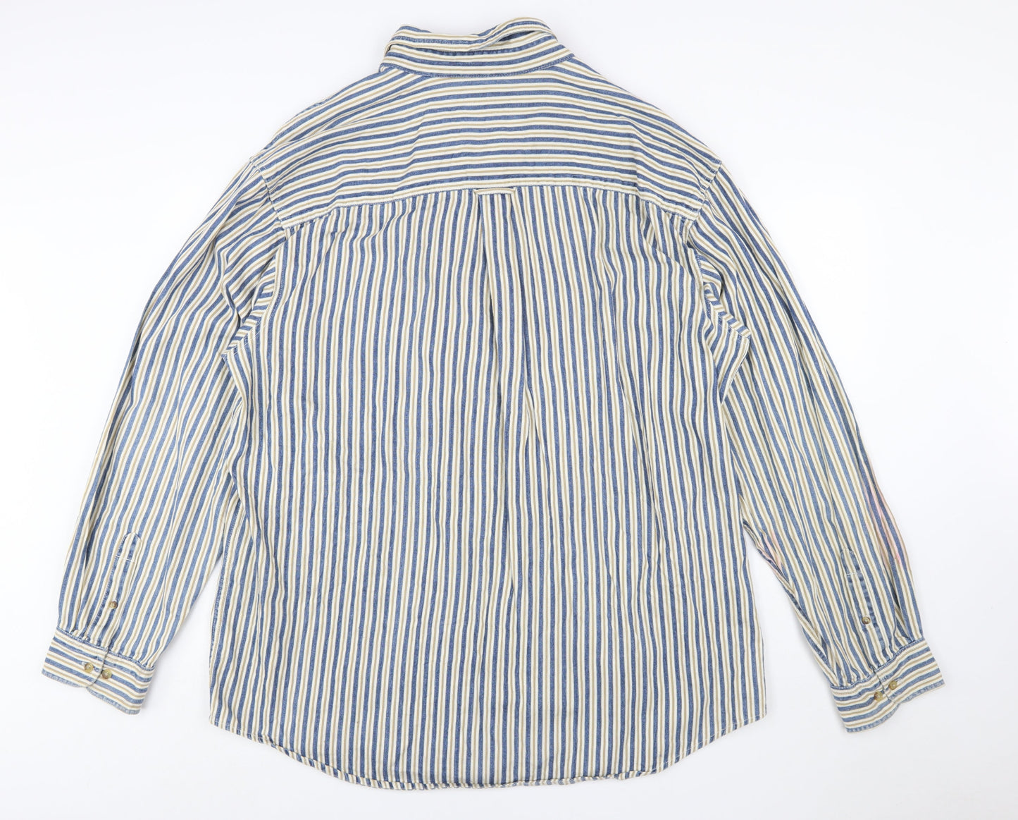 Basic Editions Men's Blue Striped 2XL Tall Cotton Button-Up Shirt