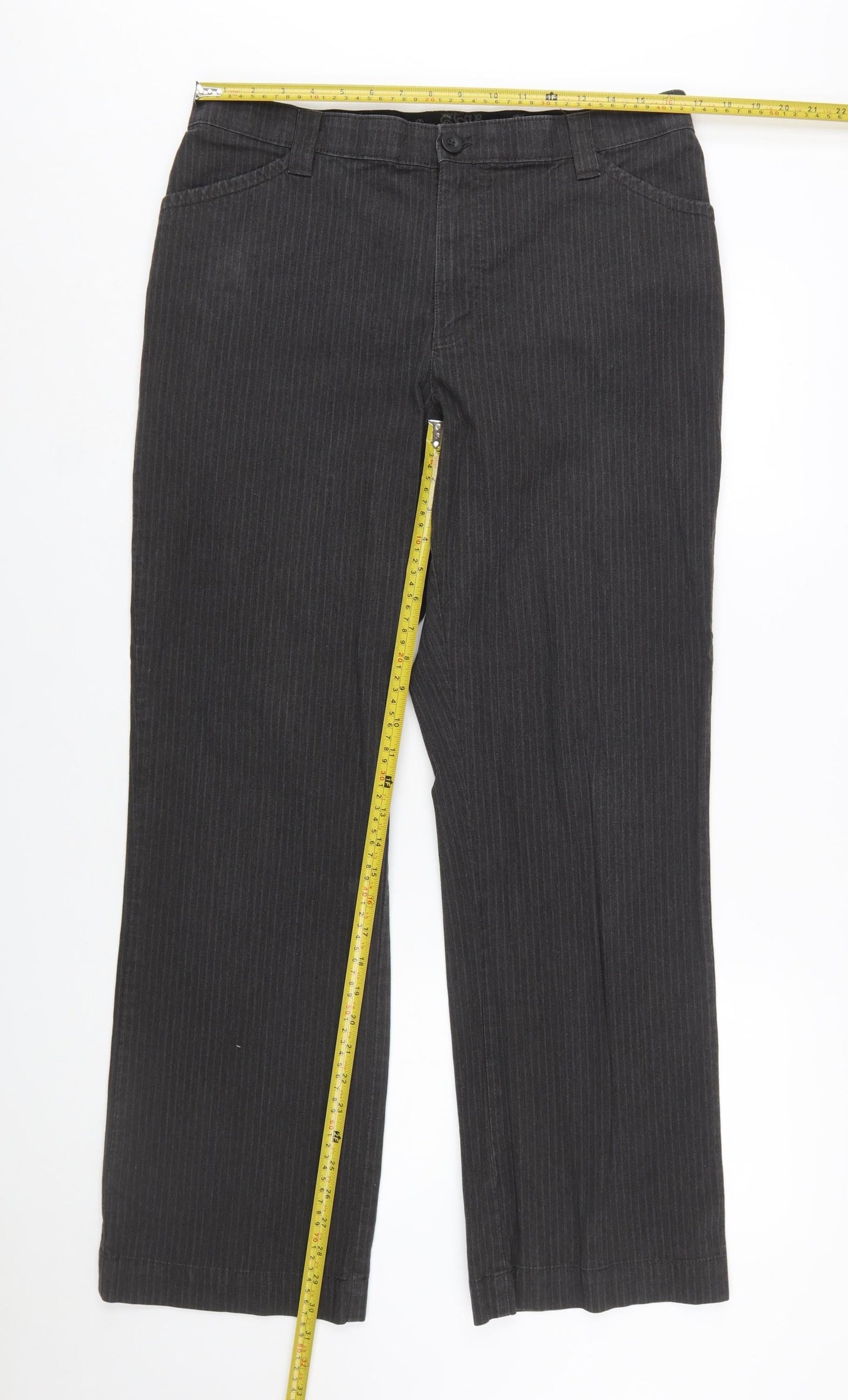 Lee Women’s Black Pinstripe Stretch Straight Leg Trousers Size 16