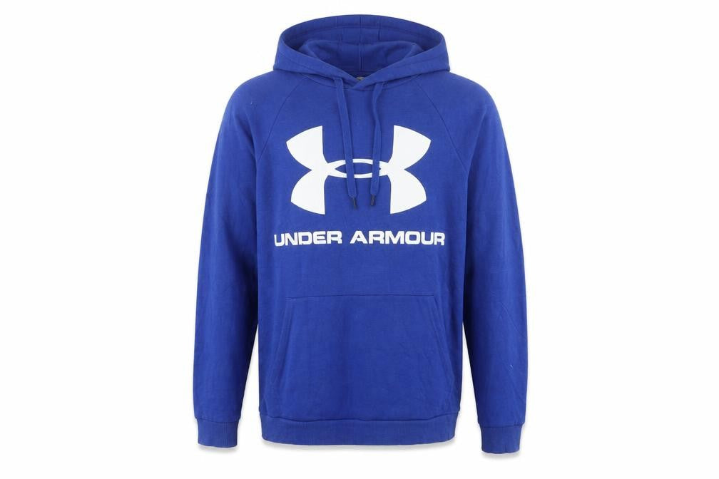 Under Armour Men's Blue Pullover Hoodie Small Logo Sports Fleece