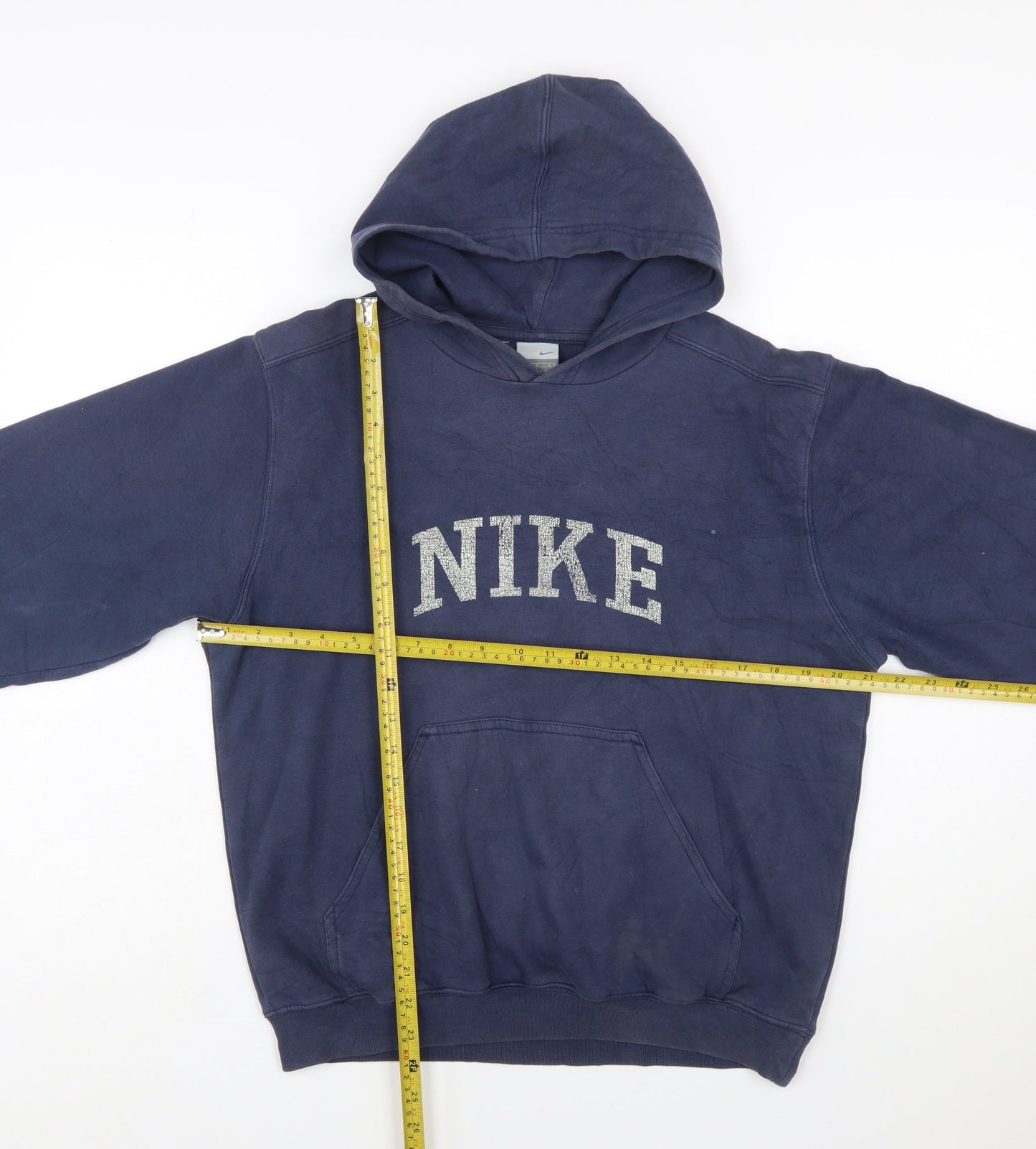 Nike Boys Blue Pullover Hoodie L 14-16 Logo Print Cotton Blend