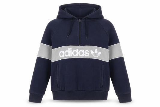 Adidas Women Navy & Grey 1/2 Zip Hoodie UK 8 Cotton Blend Classic