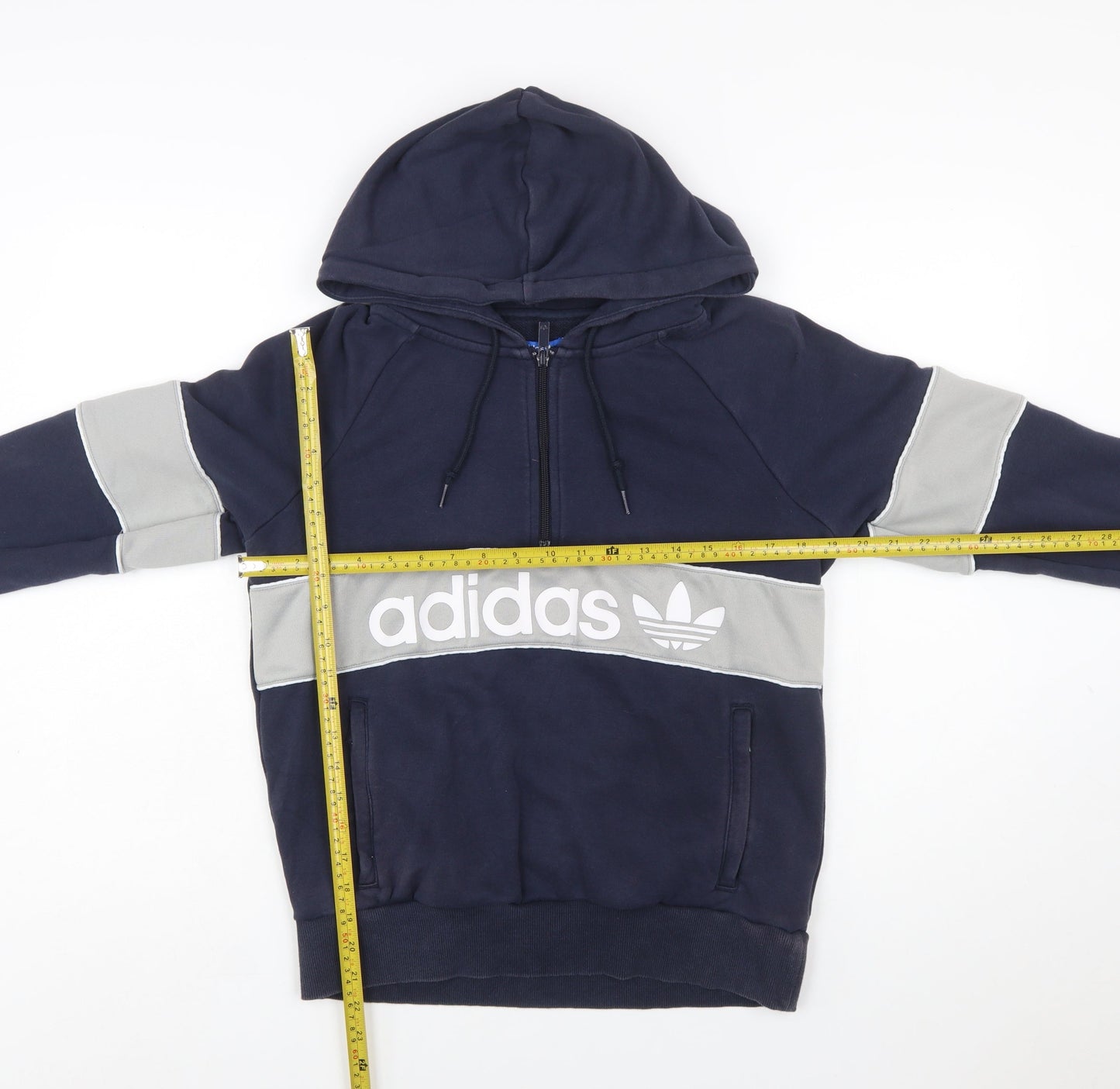 Adidas Women Navy & Grey 1/2 Zip Hoodie UK 8 Cotton Blend Classic