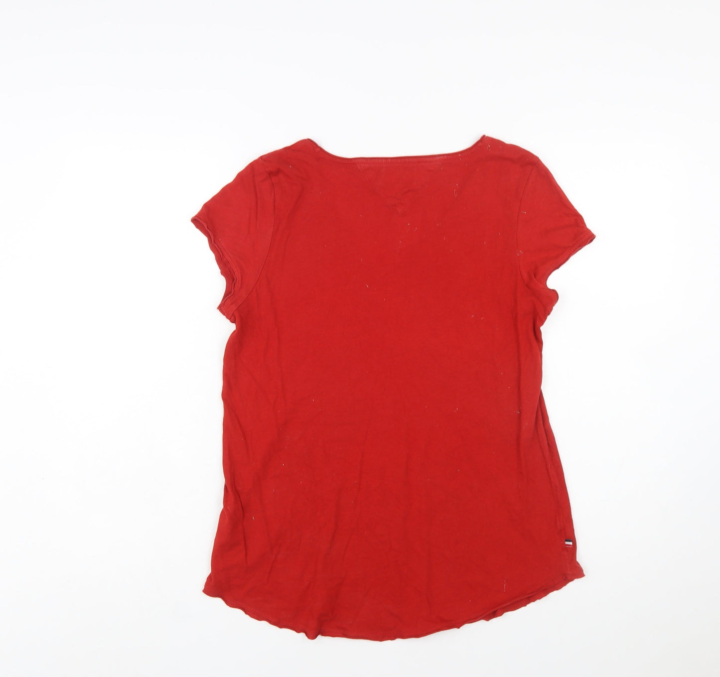Tommy Jeans Women's Red V-Neck Cotton T-Shirt Size M