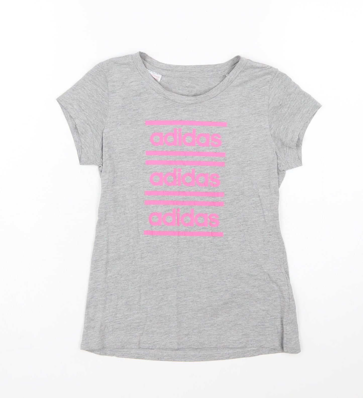 adidas Girls Grey Logo Short Sleeve T-Shirt Size M Lightweight Active Top
