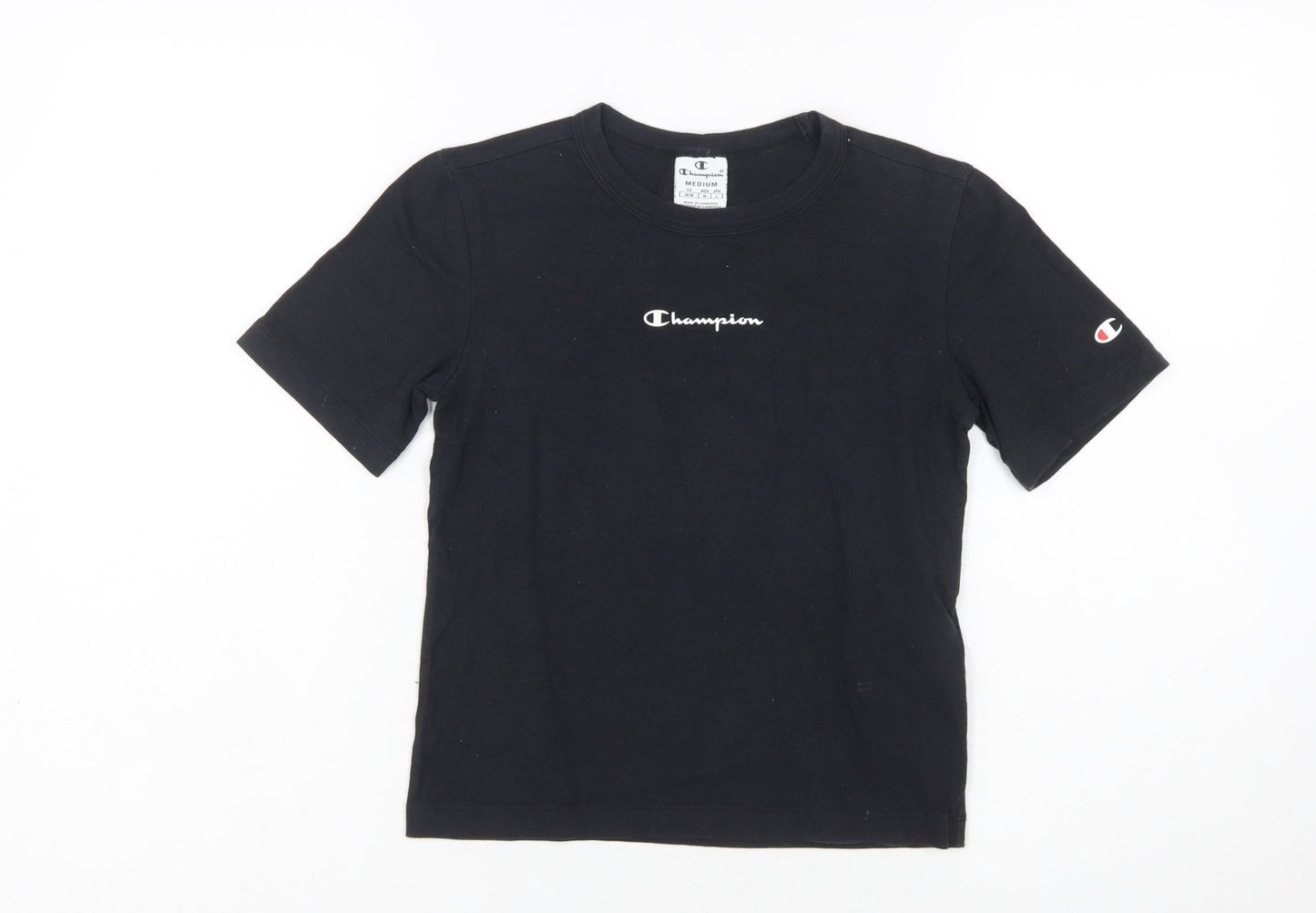Champion Girls Black Medium Logo Short Sleeve Cotton T-Shirt