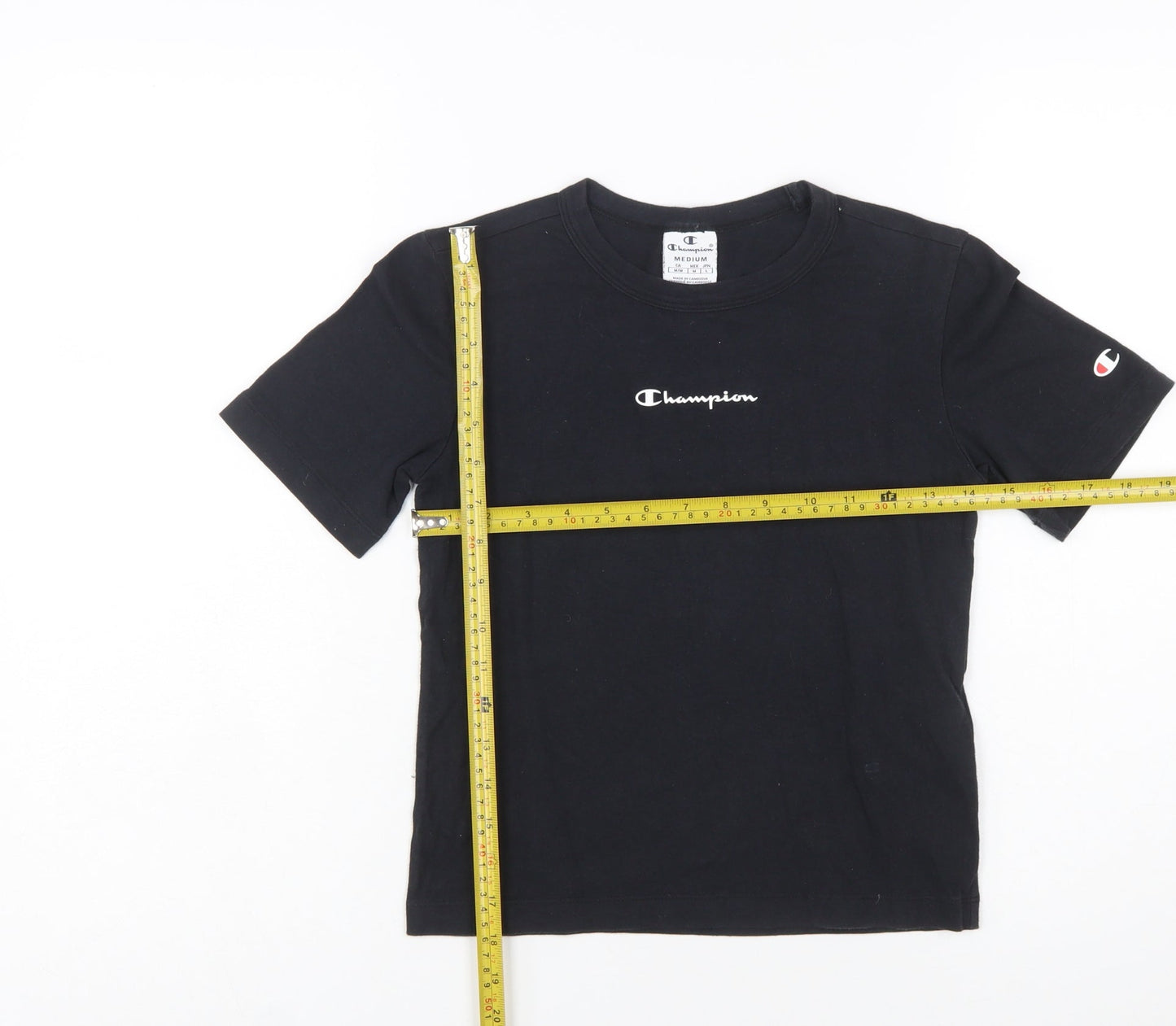Champion Girls Black Medium Logo Short Sleeve Cotton T-Shirt