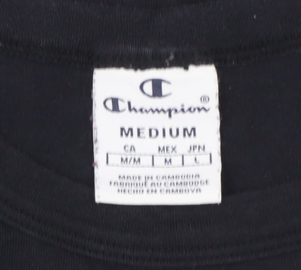 Champion Girls Black Medium Logo Short Sleeve Cotton T-Shirt