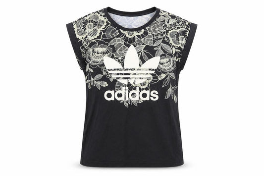 Adidas Women's Black Floral T-Shirt Size 6 Crew Neck Casual Top