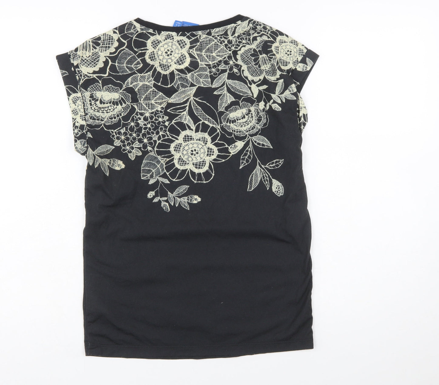 Adidas Women's Black Floral T-Shirt Size 6 Crew Neck Casual Top