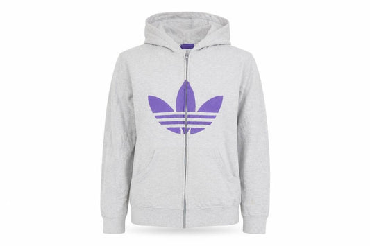 Adidas Women Grey Full Zip Hoodie with Purple Logo Size M