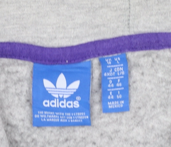 Adidas Women Grey Full Zip Hoodie with Purple Logo Size M