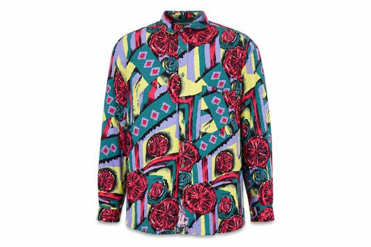 City Streets Men's Multicoloured 90s Retro Rayon Long Sleeve Button-Up Shirt L