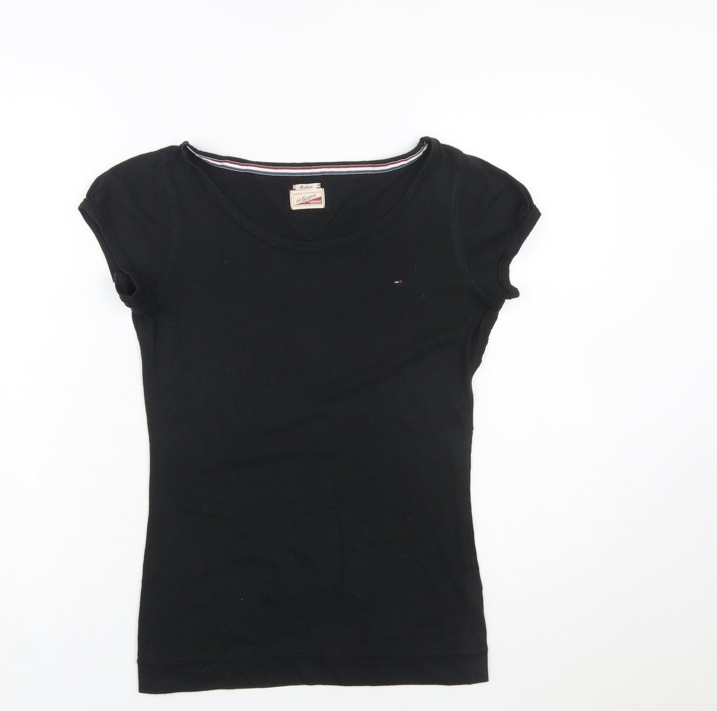 Tommy Hilfiger Women Black Basic Slim Fit Cotton T-Shirt M