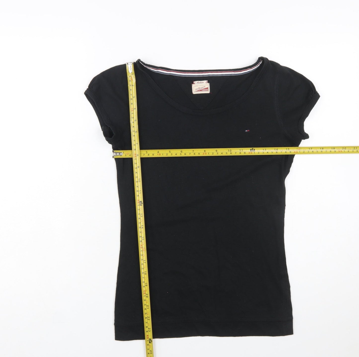 Tommy Hilfiger Women Black Basic Slim Fit Cotton T-Shirt M