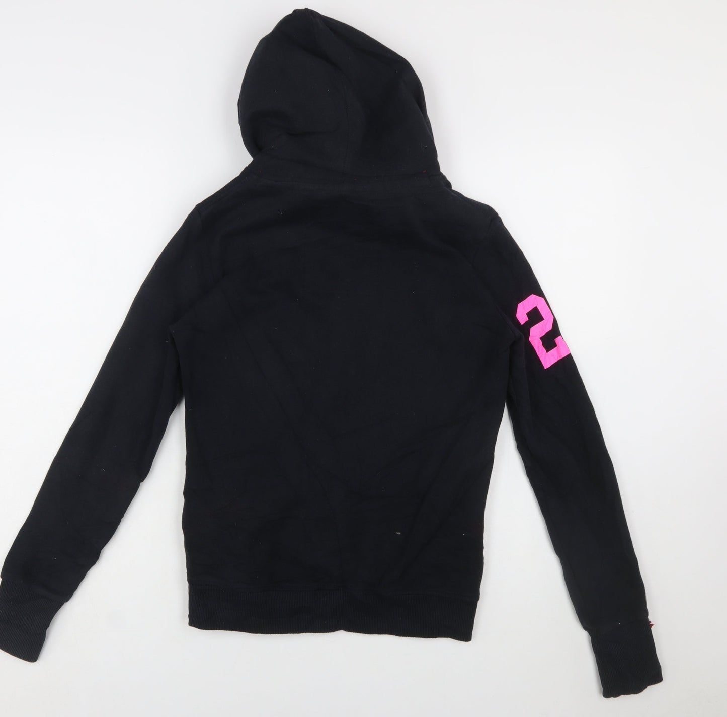 Superdry Women Black Hoodie Small Pullover Athletic Print