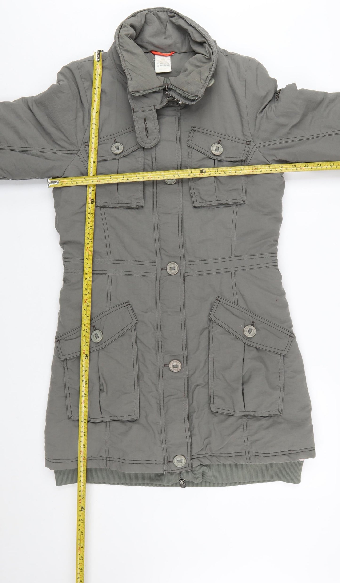 Adidas Womens Grey Long Parka Coat Size 12 Nylon Winter Jacket