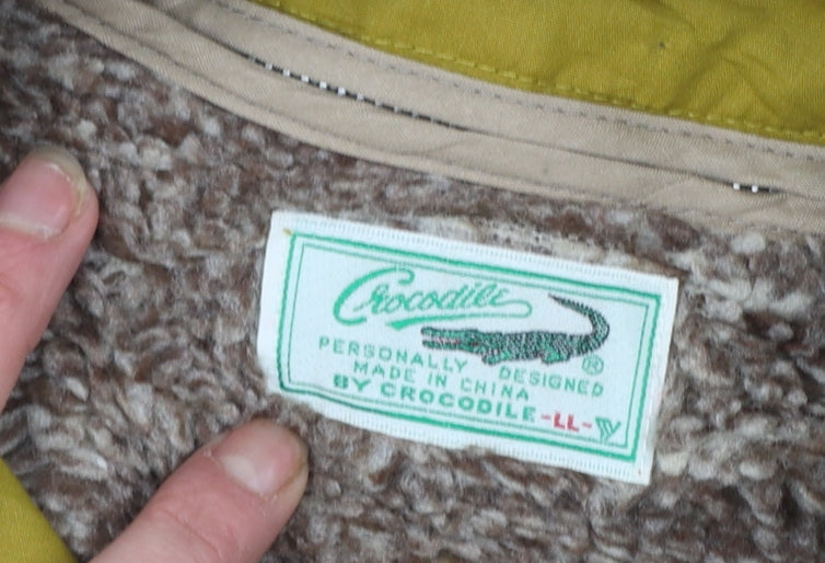 Crocodile Men's Yellow XL Bomber Jacket Faux Fur Lined Vintage Style