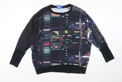 Additional front view of Adidas Women’s Black Multicoloured Pullover Sweatshirt, size UK 10, Graphic Print