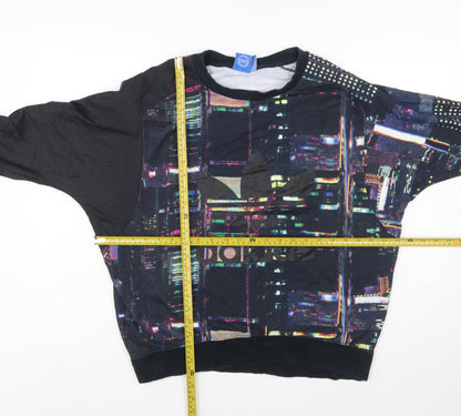 Back view of Adidas Women’s Black Multicoloured Pullover Sweatshirt, size UK 10, Graphic Print