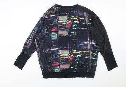 Close-up detail of Adidas Women’s Black Multicoloured Pullover Sweatshirt, size UK 10, Graphic Print